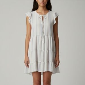 Altar'd state Striped Mini Dress Women's Medium White & Baby blue Tiered Cottage